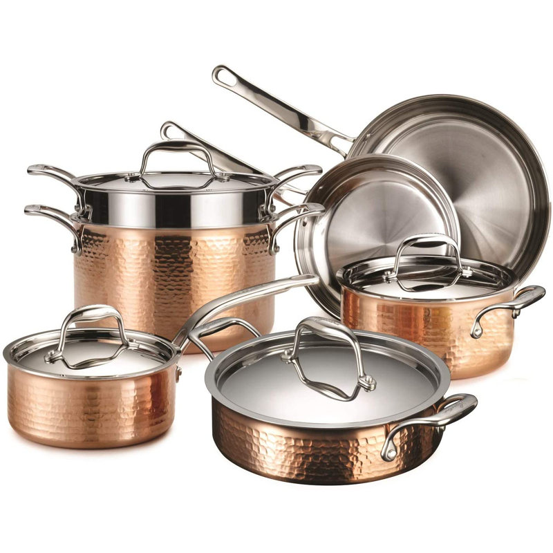 Lagostina Martellata TriPly Hammered Copper 11 PC Pots And Pans